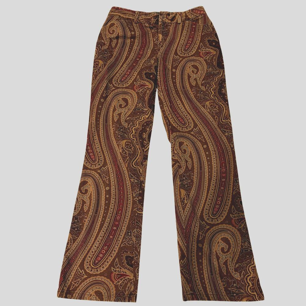 Vtg Lauren Ralph Lauren Paisley Velveteen Pants Brown Equestrian Boho Sz 6 - Picture 2 of 8